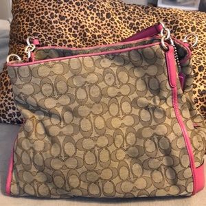 Large tan coach w pink leather